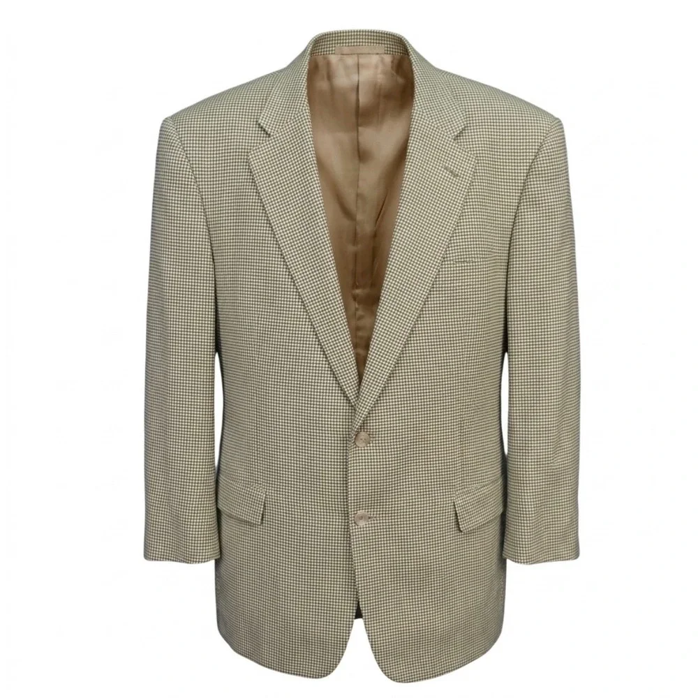 Ermenegildo Zegna Blazer Mens 56 IT 46 US Tan Houndstooth Wool Sport Coat